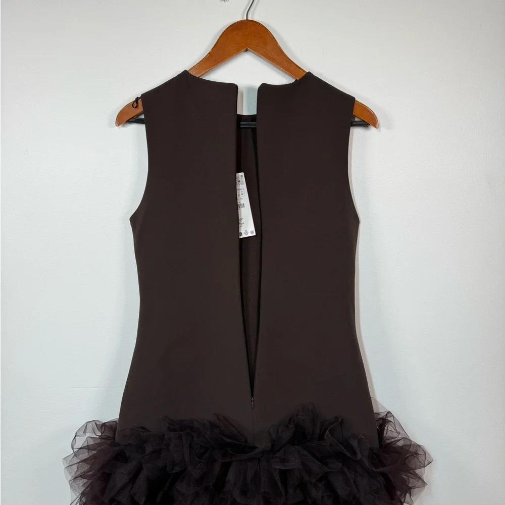 Zara Tulle Dress With‎ Voluminous Hem in Mocha Brown - Picture 7 of 8